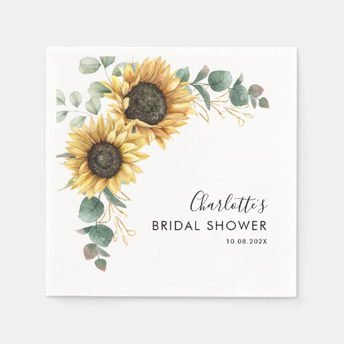 Floral Sunflower Bloom Script Bridal Shower Paper Napkins