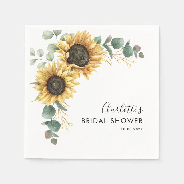 Floral Sunflower Bloom Script Bridal Shower Paper Napkins (Front)