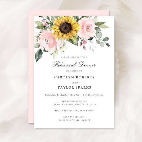 Floral Sunflower Blush Rehearsal Dinner Wedding Invitation