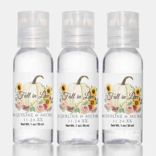 Floral Sunflower Blush Rose White Pumpkin Wedding Hand Sanitizer