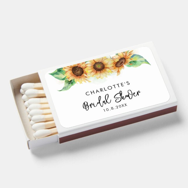 Floral Sunflower Botanical Bridal Shower Matchboxes (Front Open)