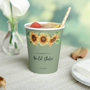 Floral Sunflower Botanical Bridal Shower Paper Cups