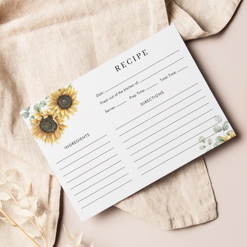 Floral Sunflower Bridal Shower Recipe Card