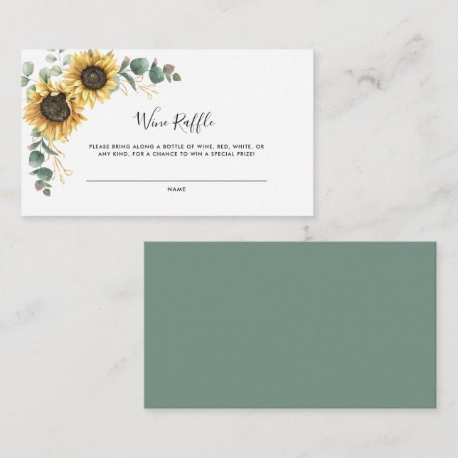 Floral Sunflower Bridal Shower Wine Raffle Enclosure Card (Front/Back)