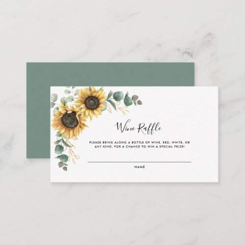 Floral Sunflower Bridal Shower Wine Raffle Enclosure Card