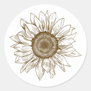 Floral Sunflower Brown Flower Botanical Wedding Classic Round Sticker