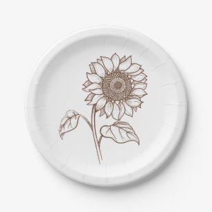 Floral Sunflower Brown Flower Rustic Wedding Party Paper Plates