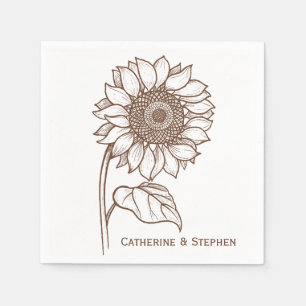 Floral Sunflower Brown Wedding Bridal Shower Napkins