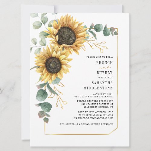 Floral Sunflower Brunch and Bubbly Bridal Shower Invitation