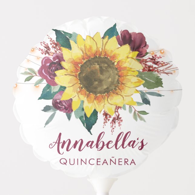 Floral Sunflower Burgundy Quinceanera Balloon (Front)