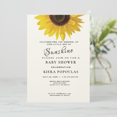 Floral Sunflower Card Ray of Sunshine Baby Shower Invitation