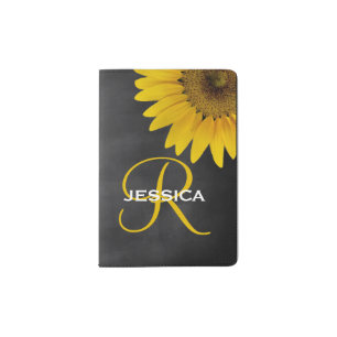 Floral Sunflower Chalkboard Yellow Monogram Passport Holder