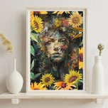 Floral  Sunflower Collage Yellow Woman Portrait Poster<br><div class="desc">This is an outstanding Artwork (wall art) showing a woman with a very nice Floral (Botanical) backgound with plenty of sunflowers and other plants. The vivacity of colors , mainly the yellow of sunflowers, will bring life to your homes and to your hearts. The deep and almost enigmatic look of...</div>