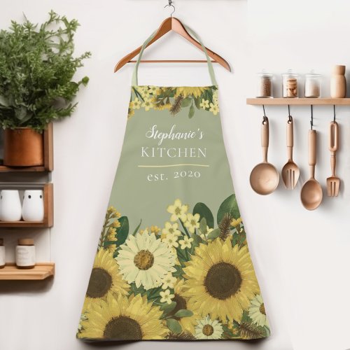 Floral Sunflower Country Womens Name Apron