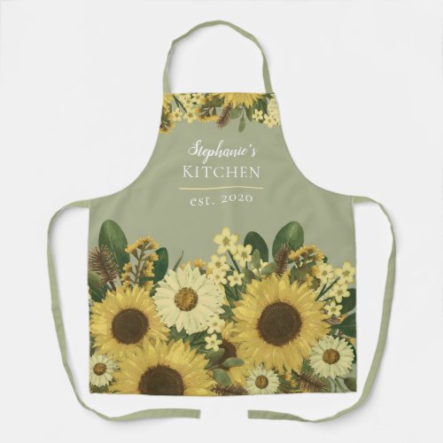 Floral Sunflower Country Women's Name Apron Floral Sunflower Country Womens Name Apron