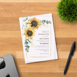 Floral Sunflower Elegant Wedding Acrylic Invitations