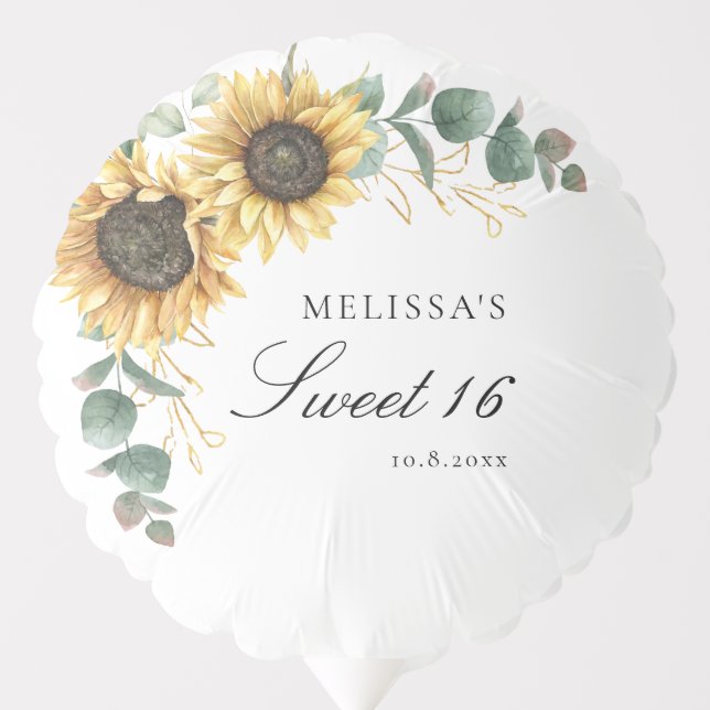 Floral Sunflower Eucalyptus 16th Birthday Party Balloon (Front)