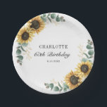 Floral Sunflower Eucalyptus 60th Birthday  Paper Plates<br><div class="desc">Botanical watercolor eucalyptus and sunflowers foliage perfect for your birthday party,  engagement,  and anniversaries. Customize adding your party details,  and the background by clicking the "Personalize" button</div>