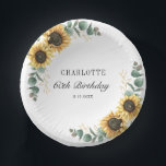 Floral Sunflower Eucalyptus 60th Birthday Party Paper Bowls<br><div class="desc">Botanical watercolor eucalyptus and sunflowers foliage perfect for your birthday party,  engagement,  and anniversaries. Customize adding your party details,  by clicking the "Personalize" button</div>