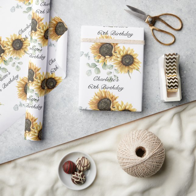 Floral Sunflower Eucalyptus 60th Birthday Wrapping Paper (Crafts)