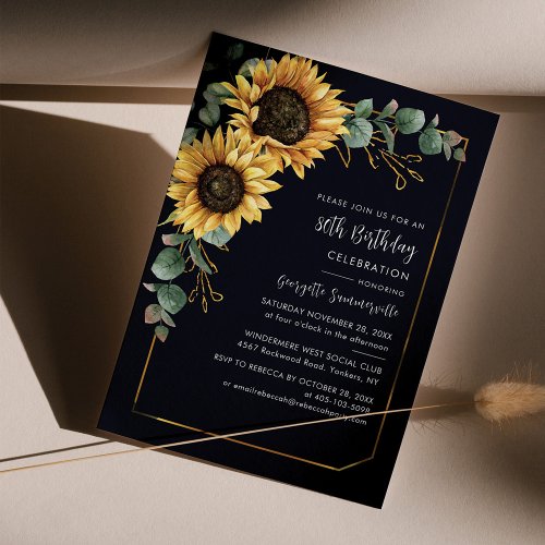 Floral Sunflower Eucalyptus 80th Birthday Party Invitation