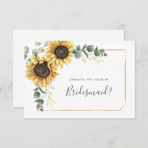 Floral Sunflower Eucalyptus Be My Bridesmaid Card
