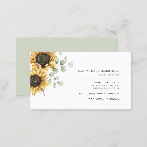 Floral Sunflower Eucalyptus Bloom Florist Business Card