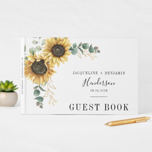 Floral Sunflower Eucalyptus Botanical Wedding Guest Book