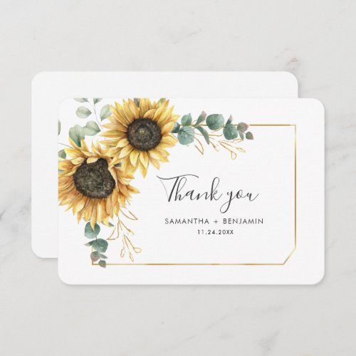 Floral Sunflower Eucalyptus Botanical Wedding Thank You Card