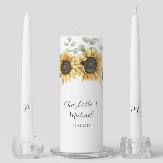Floral Sunflower Eucalyptus Botanical Wedding Unity Candle Set (Front)