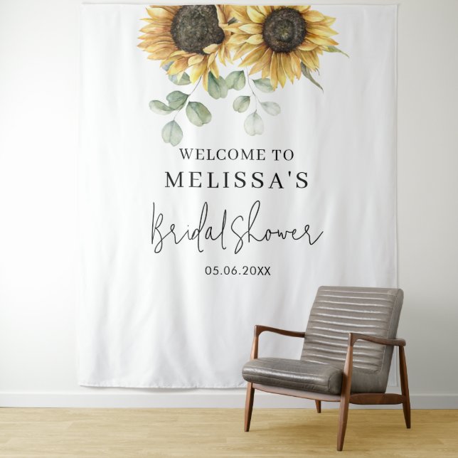 Floral Sunflower Eucalyptus Bridal Shower Backdrop (In Situ)