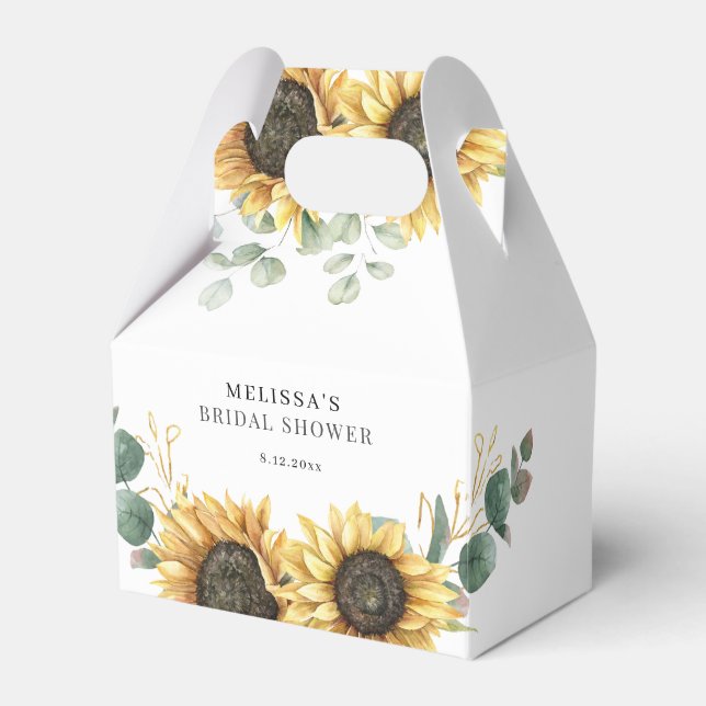Floral Sunflower Eucalyptus Bridal Shower Favor Boxes (Front Side)
