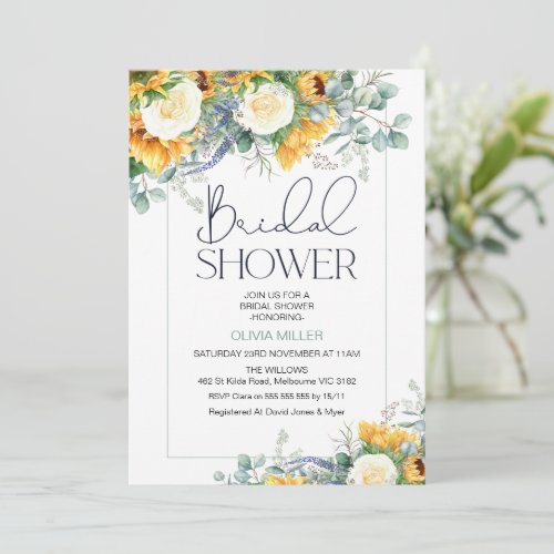 Floral Sunflower Eucalyptus Bridal Shower Invitation