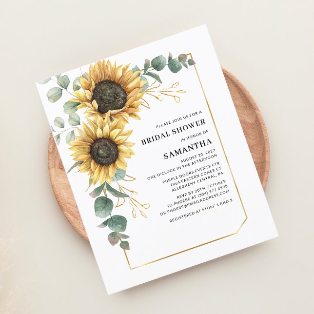 Floral Sunflower Eucalyptus Bridal Shower Invite (Floral Sunflower Eucalyptus Greenery Buddet Bridal Shower Invitation)