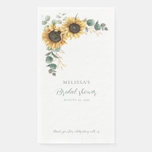 Floral Sunflower Eucalyptus Bridal Shower Paper Guest Towels (Front)