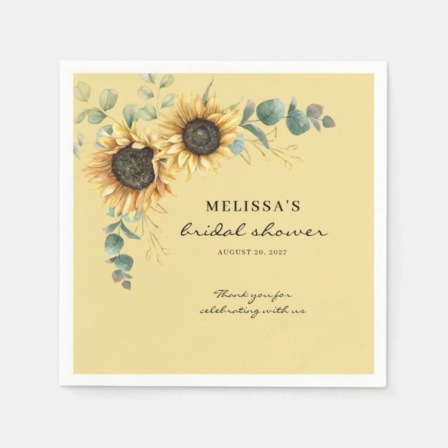 Floral Sunflower Eucalyptus Bridal Shower Paper Napkins (Front)