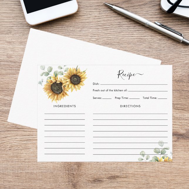 Floral Sunflower Eucalyptus Bridal Shower Recipe Enclosure Card (Floral Sunflower Eucalyptus Bridal Shower Recipe Enclosure Card)