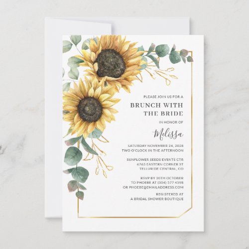 Floral Sunflower Eucalyptus Brunch with Bride Invitation