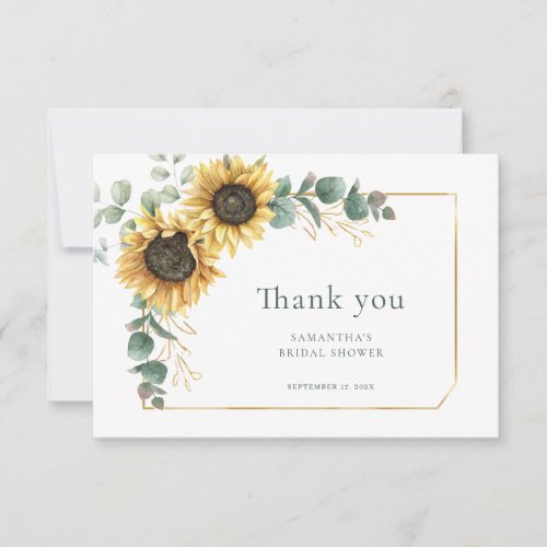 Floral Sunflower Eucalyptus Elegant Bridal Shower Thank You Card