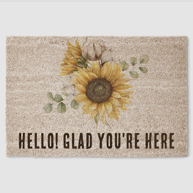 Floral Sunflower Eucalyptus Elegant Custom Fiber Doormat (Front)