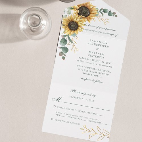 Floral Sunflower Eucalyptus Elegant Wedding All In One Invitation