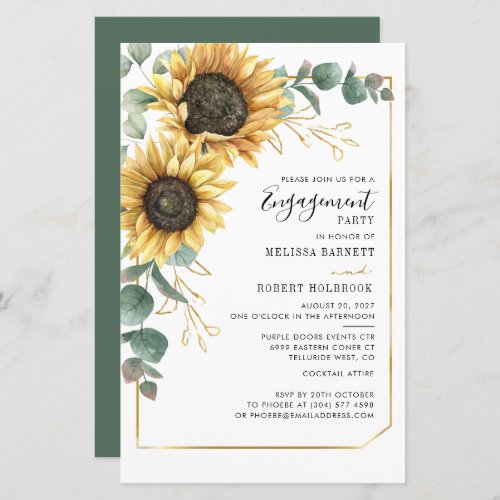Floral Sunflower Eucalyptus Engagement Invitation