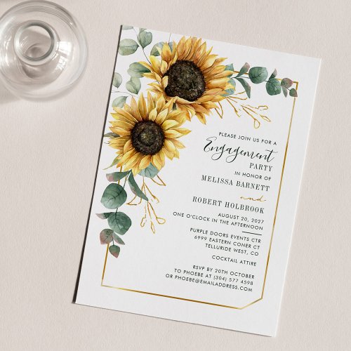 Floral Sunflower Eucalyptus Engagement Invitation