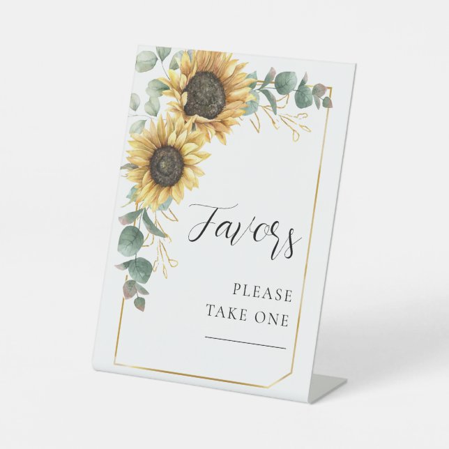 Floral Sunflower Eucalyptus Favors Wedding Pedestal Sign (Front)