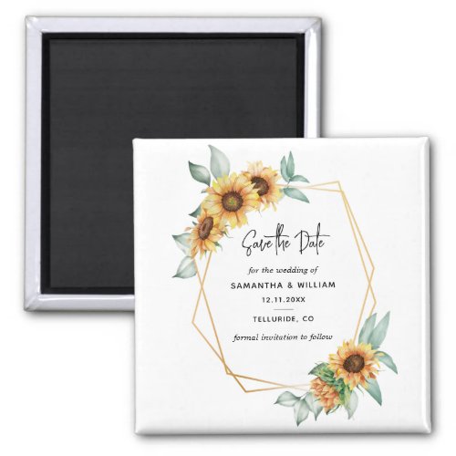 Floral Sunflower Eucalyptus Foliage Save the Date Magnet