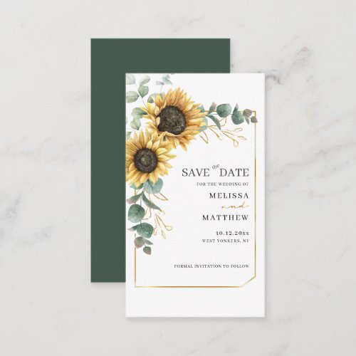 Floral Sunflower Eucalyptus Foliage Save The Date Note Card