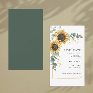 Floral Sunflower Eucalyptus Foliage Save The Date Note Card
