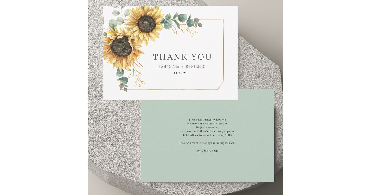 Floral Sunflower Eucalyptus Foliage Wedding Thank You Card | Zazzle