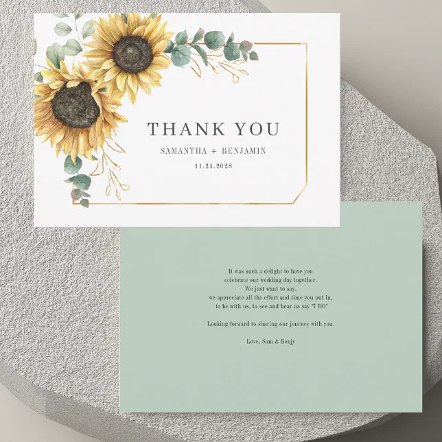 Floral Sunflower Eucalyptus Foliage Wedding Thank You Card | Zazzle