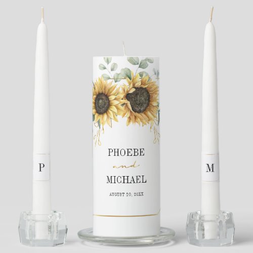 Floral Sunflower Eucalyptus Foliage Wedding Unity Candle Set